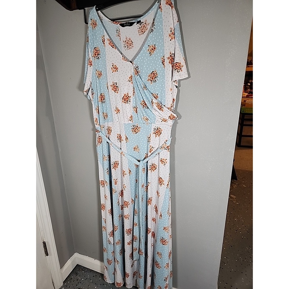 Du Jour Women's Sixe‎ XL Short Sleeves Printed Wrap Long Dress Pastel Blue F92